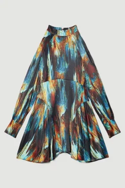 Cheap 🛒 Karen Millen Marble Viscose Satin Balloon Sleeve 👗 Dress 🛒 -OCCASION DRESSES Sale2023 bkk06985 multi xl 3