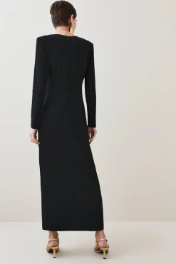 Wholesale 🔔 Karen Millen Compact Viscose Sleeved Split Front Maxi 👗 Dress 🤩 -OCCASION DRESSES Sale2023 bkk07072 black xl 2