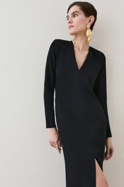 Wholesale 🔔 Karen Millen Compact Viscose Sleeved Split Front Maxi 👗 Dress 🤩 -OCCASION DRESSES Sale2023 bkk07072 black xl 4