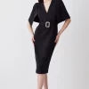 Hot Sale ⌛ Karen Millen Compact Stretch Viscose Cape Pencil Midi 👗 Dress 🥰
