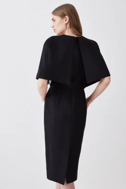 Hot Sale ⌛ Karen Millen Compact Stretch Viscose Cape Pencil Midi 👗 Dress 🥰 -OCCASION DRESSES Sale2023 bkk07090 black xl 2