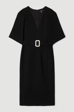 Hot Sale ⌛ Karen Millen Compact Stretch Viscose Cape Pencil Midi 👗 Dress 🥰 -OCCASION DRESSES Sale2023 bkk07090 black xl 3