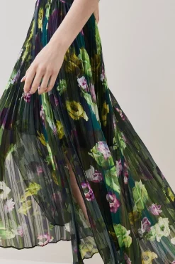 Discount 😀 Karen Millen Floral Pleated Pu Halter Woven Maxi 👗 Dress 🌟 -OCCASION DRESSES Sale2023 bkk07116 floral xl 2