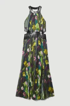 Discount 😀 Karen Millen Floral Pleated Pu Halter Woven Maxi 👗 Dress 🌟 -OCCASION DRESSES Sale2023 bkk07116 floral xl 3
