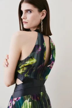 Discount 😀 Karen Millen Floral Pleated Pu Halter Woven Maxi 👗 Dress 🌟 -OCCASION DRESSES Sale2023 bkk07116 floral xl 4