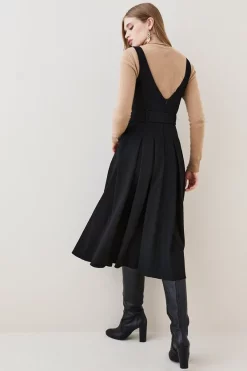 Best Pirce 🌟 Karen Millen Structured Crepe Belted Pleat Midi 👗 Dress 🎁 -OCCASION DRESSES Sale2023 bkk07133 black xl 2