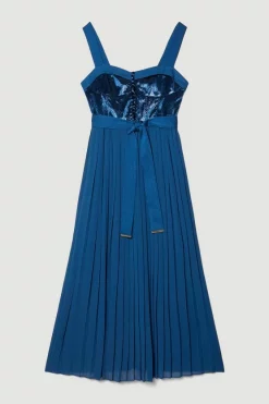Flash Sale 😉 Karen Millen Top Stitch Velvet Satin Pleated Woven Midi 👗 Dress ✔️ -OCCASION DRESSES Sale2023 bkk07140 blue xl 3