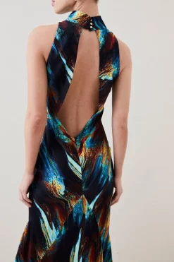 New 👏 Karen Millen Petite Marble Viscose Satin High Neck Maxi 👗 Dress 🔥 -OCCASION DRESSES Sale2023 bkk07141 multi xl 4