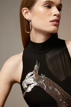 Flash Sale 🎉 Karen Millen British Museum Serpent Embellished Midi 👗 Dress 🔥 -OCCASION DRESSES Sale2023 bkk07148 black xl 1