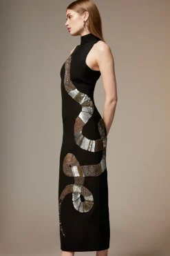 Flash Sale 🎉 Karen Millen British Museum Serpent Embellished Midi 👗 Dress 🔥 -OCCASION DRESSES Sale2023 bkk07148 black xl 2