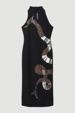 Flash Sale 🎉 Karen Millen British Museum Serpent Embellished Midi 👗 Dress 🔥 -OCCASION DRESSES Sale2023 bkk07148 black xl 3