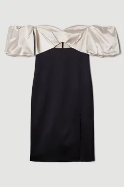 Best Pirce 🔥 Karen Millen Italian Structured Satin Bardot Pencil Midi 👗 Dress 💯 -OCCASION DRESSES Sale2023 bkk07150 mono xl 3
