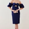 Best deal 🔥 Karen Millen Italian Structured Satin Bardot Pencil Midi 👗 Dress 🎉 -OCCASION DRESSES Sale2023 bkk07151 navy xl
