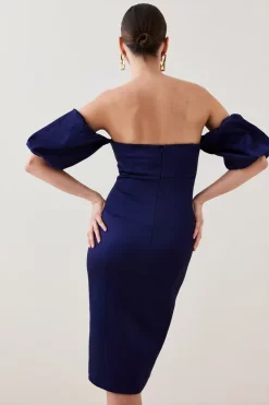 Best deal 🔥 Karen Millen Italian Structured Satin Bardot Pencil Midi 👗 Dress 🎉 -OCCASION DRESSES Sale2023 bkk07151 navy xl 2