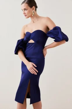 Best deal 🔥 Karen Millen Italian Structured Satin Bardot Pencil Midi 👗 Dress 🎉 -OCCASION DRESSES Sale2023 bkk07151 navy xl 4