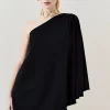 New 😍 Karen Millen Compact Viscose One Shoulder Cape Mini 👗 Dress 🤩 -OCCASION DRESSES Sale2023 bkk07167 black xl