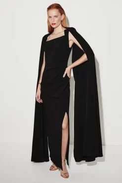 Discount 🧨 Karen Millen Compact Viscose Cape Maxi 👗 Dress ❤️