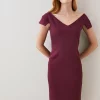 Coupon 🔔 Karen Millen Petite Structured Crepe Cross Detail Midi 👗 Dress ✨ -OCCASION DRESSES Sale2023 bkk07210 merlot xl