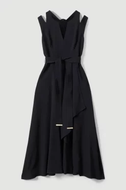 Top 10 👏 Karen Millen Petite Compact Viscose Waterfall Midi 👗 Dress 😍 -OCCASION DRESSES Sale2023 bkk07233 black xl 3