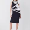 Buy 🤩 Karen Millen Italian Structured Satin Bow Pencil Midi 👗 Dress 🔥 -OCCASION DRESSES Sale2023 bkk07238 mono xl