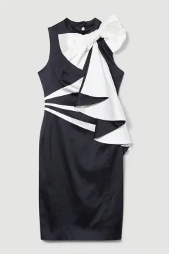 Buy 🤩 Karen Millen Italian Structured Satin Bow Pencil Midi 👗 Dress 🔥 -OCCASION DRESSES Sale2023 bkk07238 mono xl 3