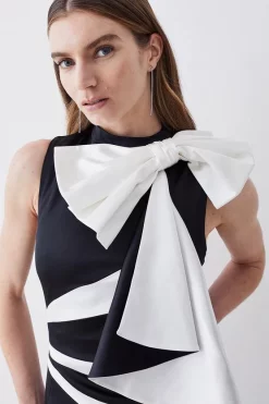 Buy 🤩 Karen Millen Italian Structured Satin Bow Pencil Midi 👗 Dress 🔥 -OCCASION DRESSES Sale2023 bkk07238 mono xl 4