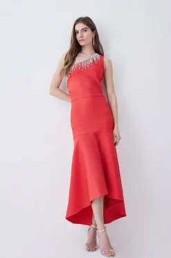 Wholesale ✨ Karen Millen Bandage Diamante Trim One Shoulder High Low Midi 👗 Dress 🛒
