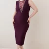 Promo 🌟 Karen Millen Plus Size Lace Front Diamante Jersey Midi 👗 Dress 👍 -OCCASION DRESSES Sale2023 bkk07316 burgundy xl