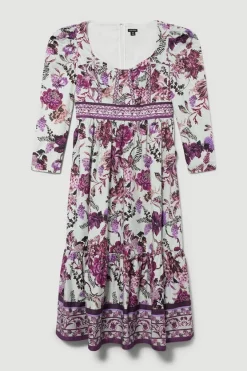 Outlet 🔔 Karen Millen Plus Lydia Millen Border Cotton Sateen Woven Midi 👗 Dress 👍 -OCCASION DRESSES Sale2023 bkk07338 floral xl 3