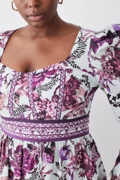 Outlet 🔔 Karen Millen Plus Lydia Millen Border Cotton Sateen Woven Midi 👗 Dress 👍 -OCCASION DRESSES Sale2023 bkk07338 floral xl 4