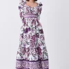 Outlet ✨ Karen Millen Petite Lydia Millen Border Cotton Sateen Woven Midi 👗 Dress 🧨 -OCCASION DRESSES Sale2023 bkk07339 floral xl