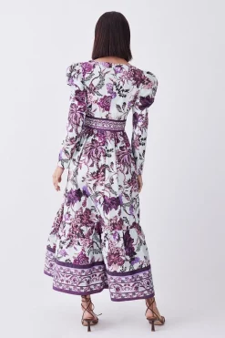 Outlet ✨ Karen Millen Petite Lydia Millen Border Cotton Sateen Woven Midi 👗 Dress 🧨 -OCCASION DRESSES Sale2023 bkk07339 floral xl 2