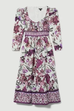 Outlet ✨ Karen Millen Petite Lydia Millen Border Cotton Sateen Woven Midi 👗 Dress 🧨 -OCCASION DRESSES Sale2023 bkk07339 floral xl 3