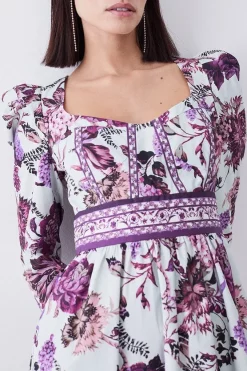 Outlet ✨ Karen Millen Petite Lydia Millen Border Cotton Sateen Woven Midi 👗 Dress 🧨 -OCCASION DRESSES Sale2023 bkk07339 floral xl 4