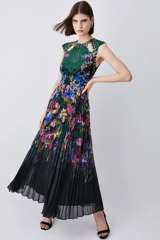 New ๐ Karen Millen Metallic Guipure Lace Placed Floral Pleat Midi ๐ Dress โ๏ธ 3 New ๐ Karen Millen Metallic Guipure Lace Placed Floral Pleat Midi ๐ Dress โ๏ธ