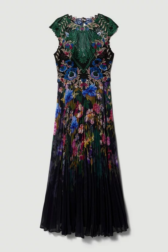 New ๐ Karen Millen Metallic Guipure Lace Placed Floral Pleat Midi ๐ Dress โ๏ธ 6 New ๐ Karen Millen Metallic Guipure Lace Placed Floral Pleat Midi ๐ Dress โ๏ธ - Image 4