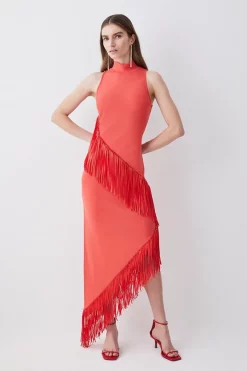 Top 10 🎉 Karen Millen Fringe Hem Asymmetric Knit Midi 👗 Dress 😍