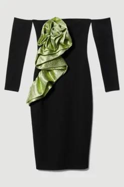 Budget 😉 Karen Millen Appliqued Rose Ponte Midi 👗 Dress 🛒 -OCCASION DRESSES Sale2023 bkk07360 green xl 3