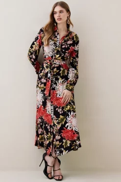 Coupon 🎁 Karen Millen Floral Belted Woven Midi 👚 Shirt 👗 Dress 🥰