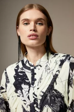 Cheapest 🎉 Karen Millen British Museum Silk Cotton Star Mapped Woven Maxi 👗 Dress 🤩 -OCCASION DRESSES Sale2023 bkk07405 mono xl 2