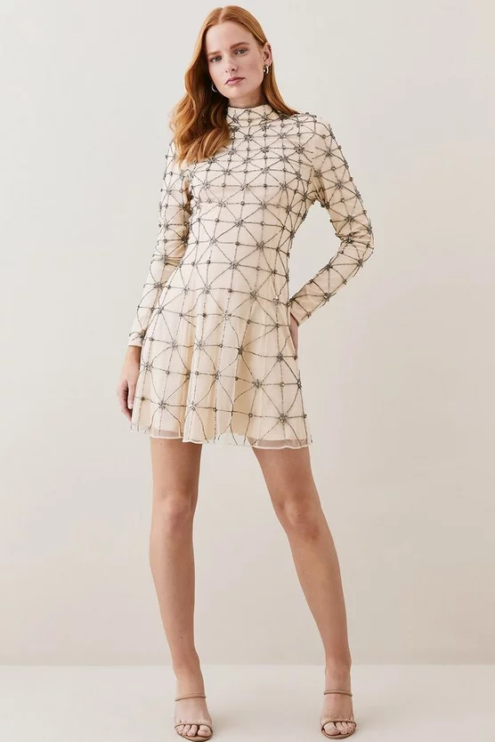 Best Sale ⌛ Karen Millen Lydia Millen Embellished Tie Neck Detail Woven Mini 👗 Dress 👍 4 Best Sale ⌛ Karen Millen Lydia Millen Embellished Tie Neck Detail Woven Mini 👗 Dress 👍 - Image 2
