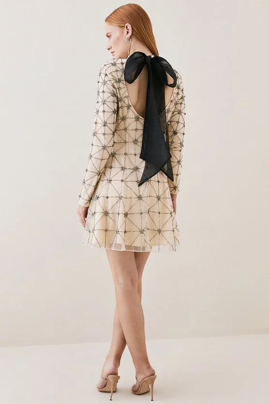 Best Sale ⌛ Karen Millen Lydia Millen Embellished Tie Neck Detail Woven Mini 👗 Dress 👍 6 Best Sale ⌛ Karen Millen Lydia Millen Embellished Tie Neck Detail Woven Mini 👗 Dress 👍 - Image 4