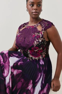 Flash Sale 🛒 Karen Millen Plus Size Metallic Guipure Lace Mirrored Pleat Midi 👗 Dress 🔔 -OCCASION DRESSES Sale2023 bkk07411 purple xl 2