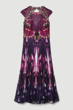 Flash Sale 🛒 Karen Millen Plus Size Metallic Guipure Lace Mirrored Pleat Midi 👗 Dress 🔔 -OCCASION DRESSES Sale2023 bkk07411 purple xl 3