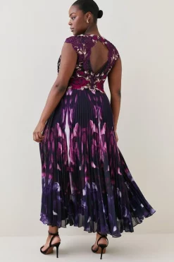 Flash Sale 🛒 Karen Millen Plus Size Metallic Guipure Lace Mirrored Pleat Midi 👗 Dress 🔔 -OCCASION DRESSES Sale2023 bkk07411 purple xl 4