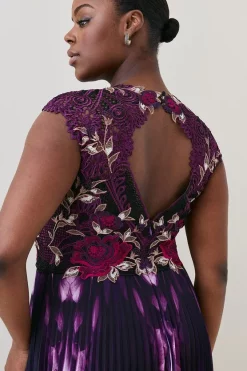 Flash Sale 🛒 Karen Millen Plus Size Metallic Guipure Lace Mirrored Pleat Midi 👗 Dress 🔔 -OCCASION DRESSES Sale2023 bkk07411 purple xl 5