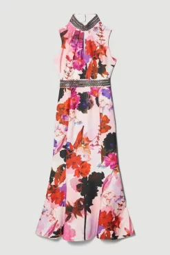 Best deal 😉 Karen Millen Diamante Trim Floral Woven Maxi 👗 Dress 🎁 -OCCASION DRESSES Sale2023 bkk07435 pink xl 3