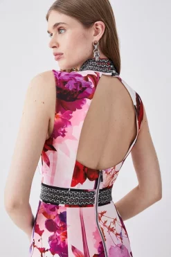 Best deal 😉 Karen Millen Diamante Trim Floral Woven Maxi 👗 Dress 🎁 -OCCASION DRESSES Sale2023 bkk07435 pink xl 4