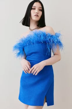 Coupon 🔥 Karen Millen Boucle Feather Bardot Mini 👗 Dress 🎁 -OCCASION DRESSES Sale2023 bkk07490 cobalt xl 2