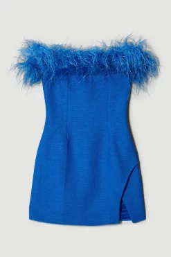Coupon 🔥 Karen Millen Boucle Feather Bardot Mini 👗 Dress 🎁 -OCCASION DRESSES Sale2023 bkk07490 cobalt xl 3